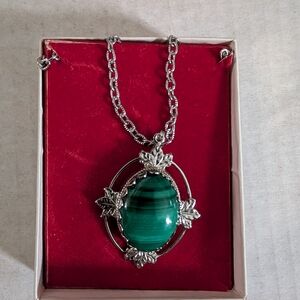 Silver and Green Leaf Pendant Necklace